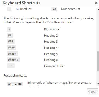 WordPress 4.5 Keyboard Shortcuts