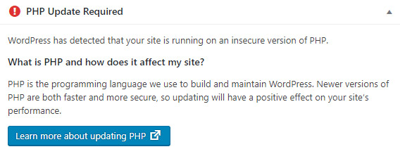 Wordpress PHP update required